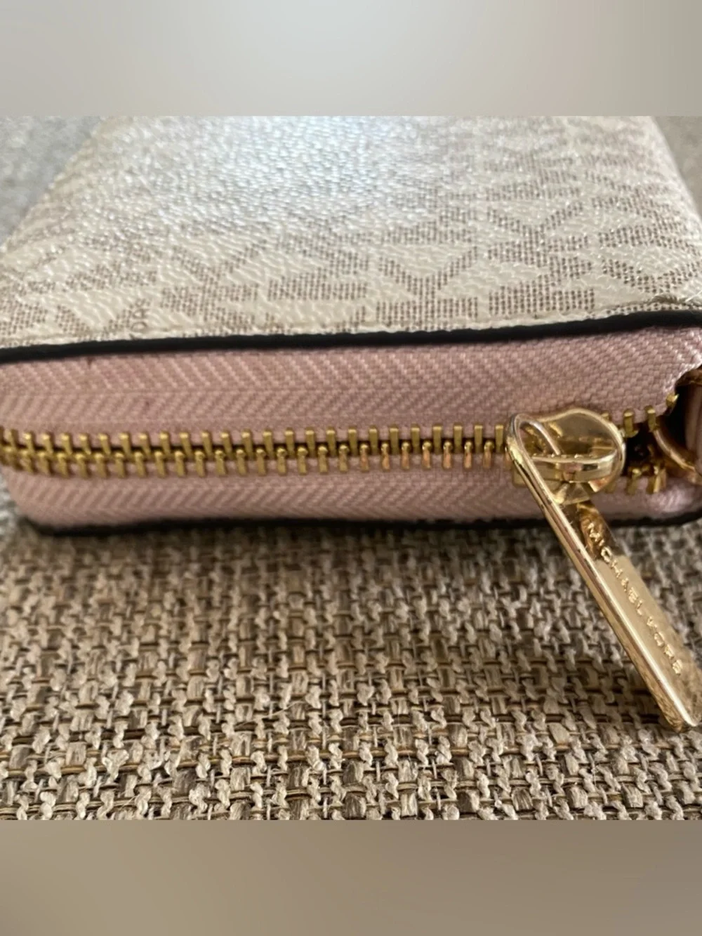 Michael Kors Cream, Pink, & Tan Monogram Zip Wallet